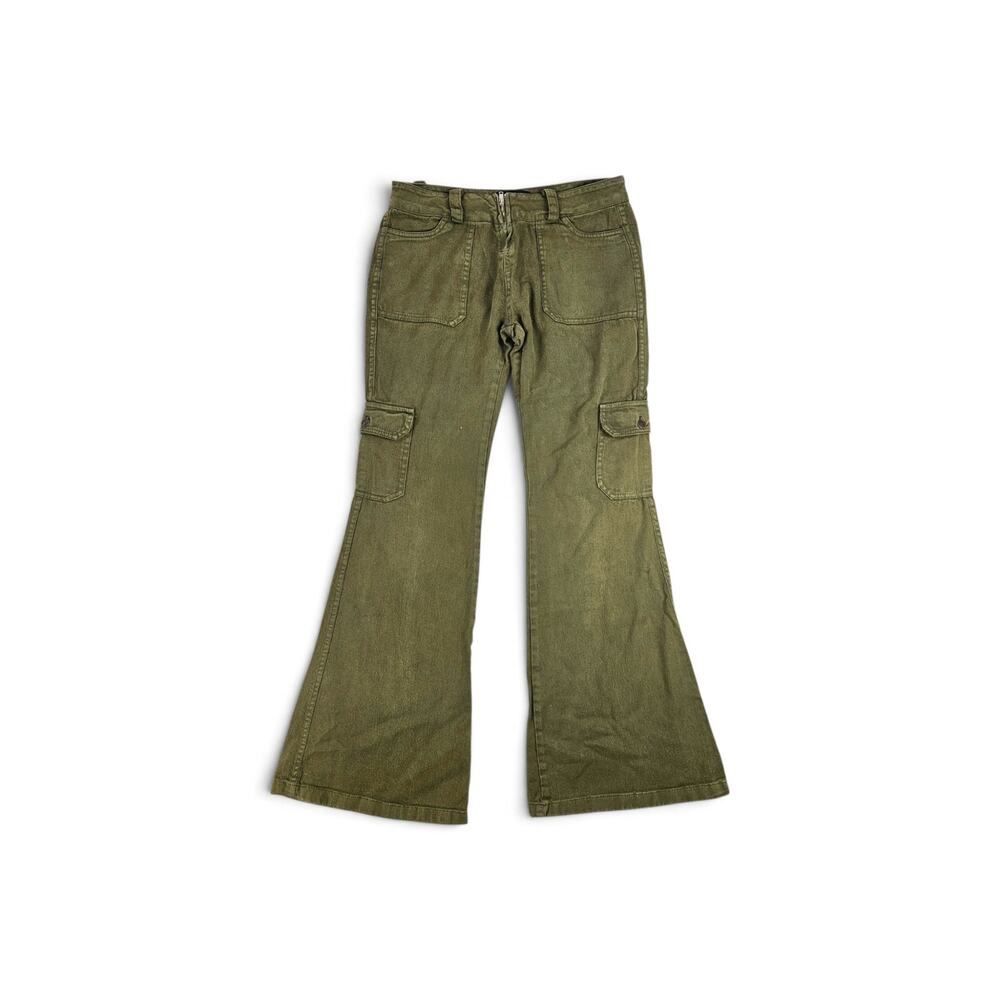 Y2k Euro Cargo Flared Low-Rise Army Green Pants Rinascimento - Size Small
